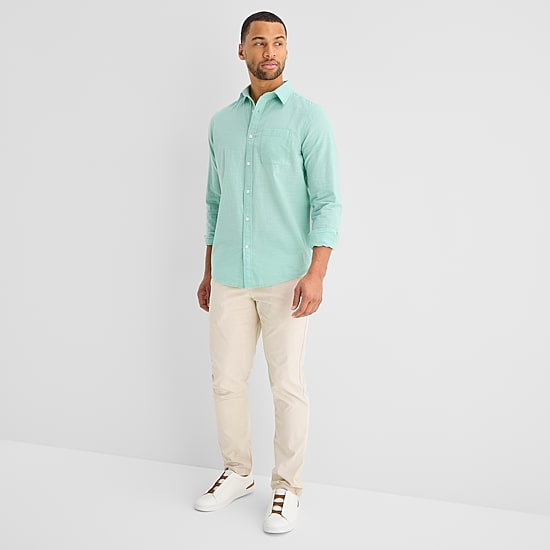 St. John's Bay Slub Mens Long Sleeve Regular Fit Button-Down Shirt