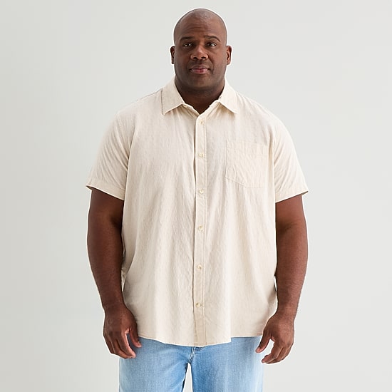 mutual weave Mens Short Sleeve Regular Fit Big and Tall Button-Down Shirt