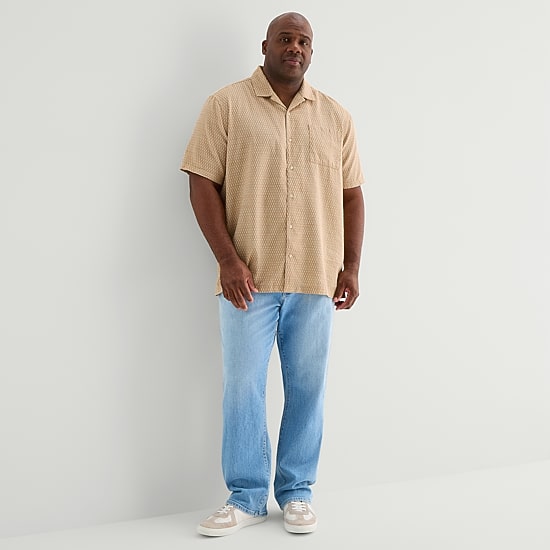 mutual weave Mens Short Sleeve Big and Tall Camp Shirt