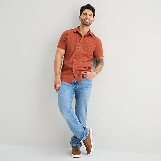mutual weave Mens Short Sleeve Classic Fit Button-Down Shirt