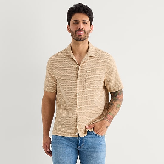 mutual weave Mens Short Sleeve Camp Shirt