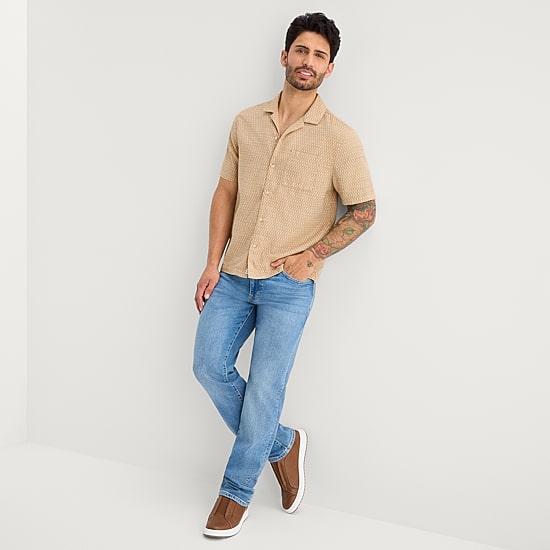 mutual weave Mens Short Sleeve Camp Shirt