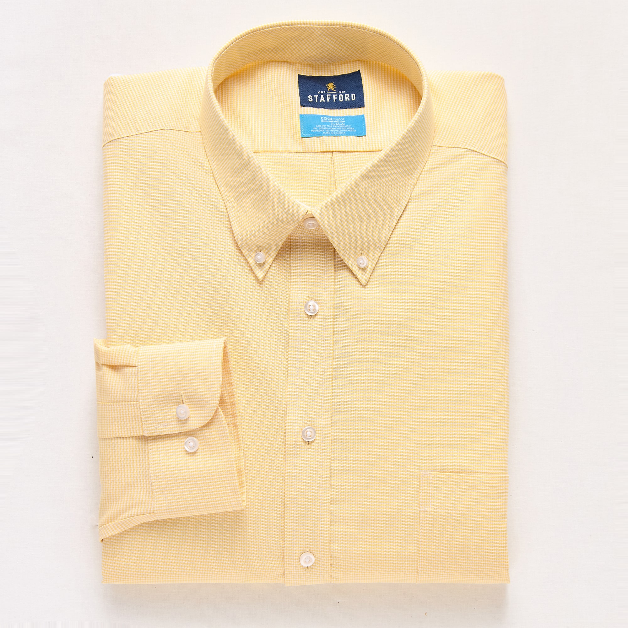 Stafford Coolmax All Season Ecomade Oxford Mens Big and Tall Classic Fit Stretch Fabric Wrinkle Free Long Sleeve Dress Shirt