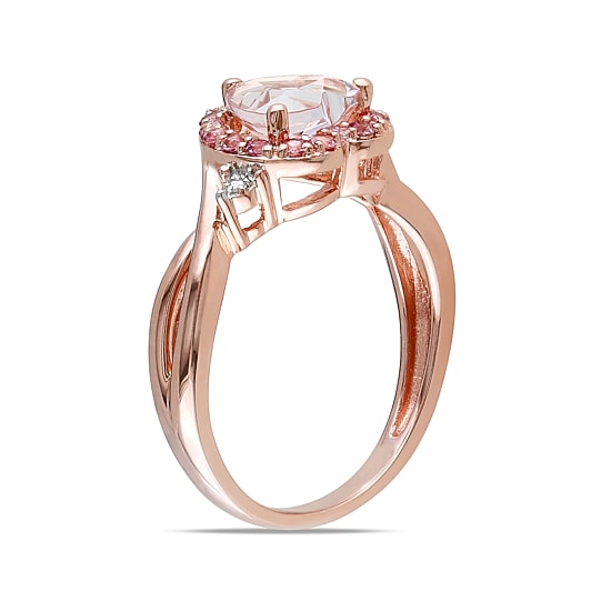 Genuine Morganite, Pink Tourmaline and Diamond-Accent Heart-Shaped Ring