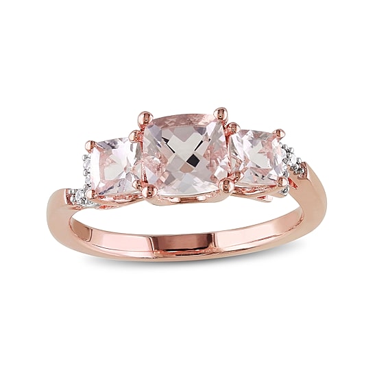 Genuine Morganite and Diamond-Accent 3-Stone Ring 