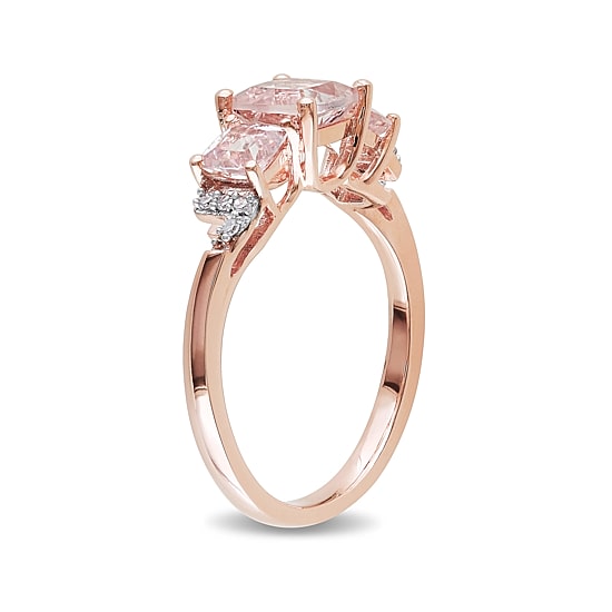 Genuine Morganite and Diamond-Accent 3-Stone Ring 