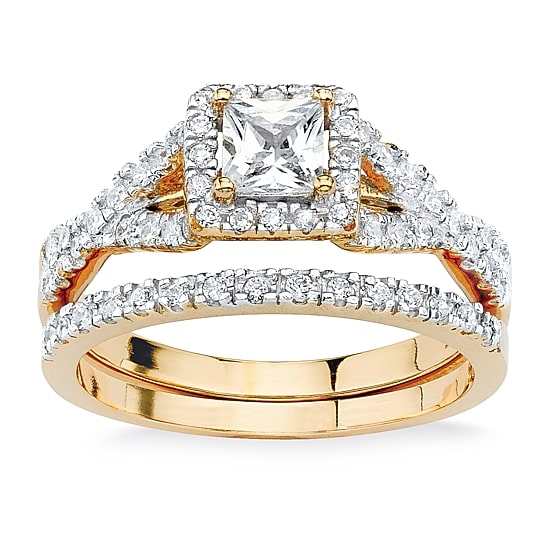 DiamonArt® Womens 1 CT. T.W. White Cubic Zirconia 18K Gold Over Silver Square Bridal Set