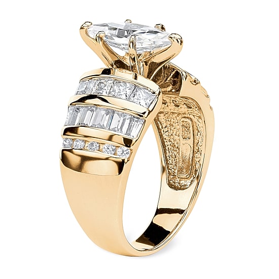 DiamonArt® Womens 3 3/4 CT. T.W. White Cubic Zirconia 14K Gold Over Silver Engagement Ring