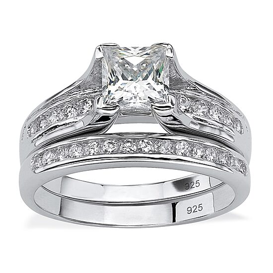 DiamonArt® Womens 1 7/8 CT. T.W. White Cubic Zirconia Platinum Over Silver Square Bridal Set