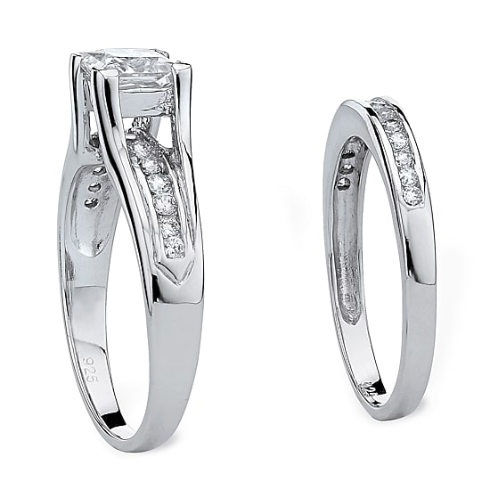 DiamonArt® Womens 1 7/8 CT. T.W. White Cubic Zirconia Platinum Over Silver Square Bridal Set