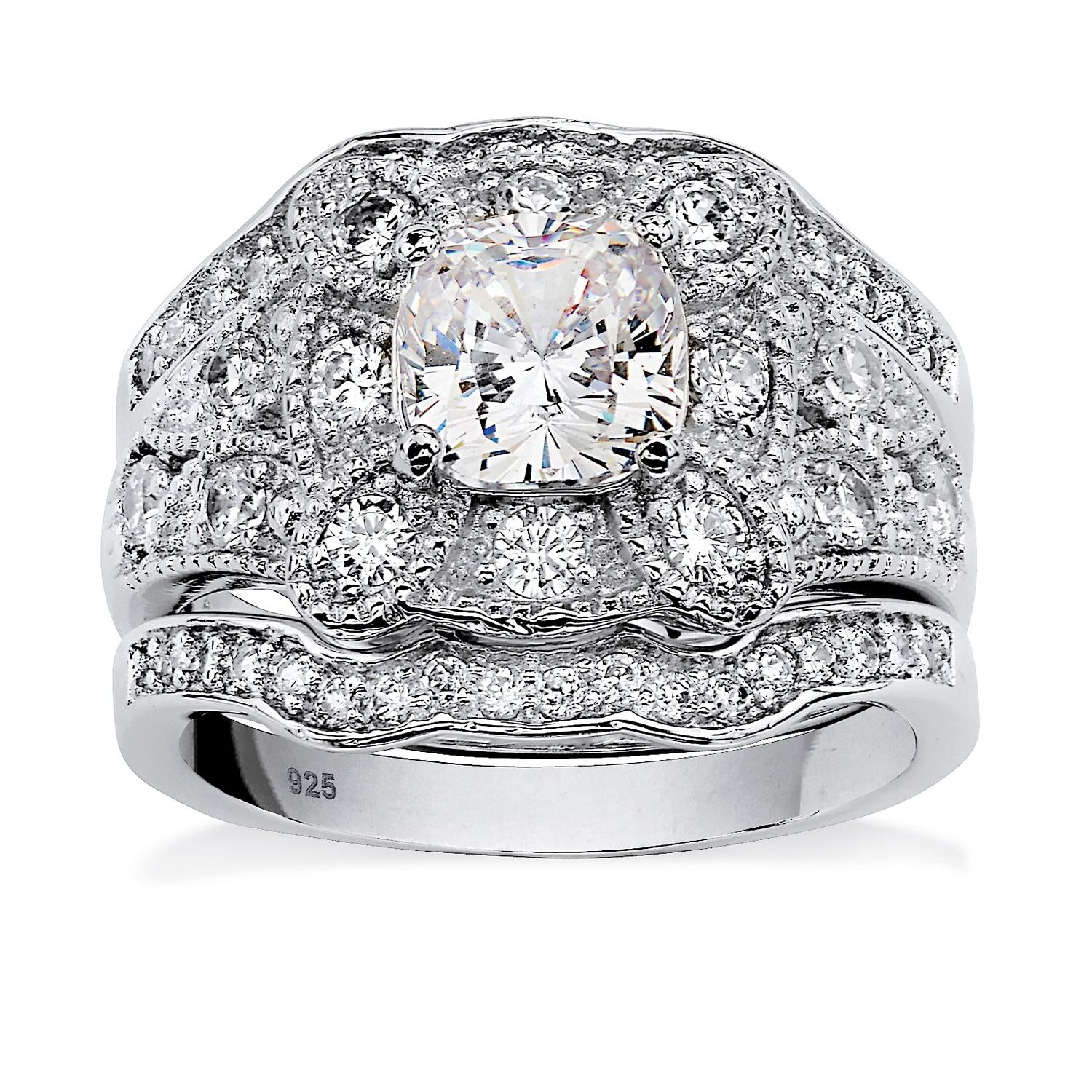 DiamonArt® Womens 2 1/3 CT. T.W. White Cubic Zirconia Platinum Over Silver Square Bridal Set