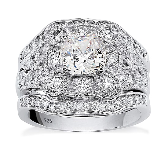 DiamonArt® Womens 2 1/3 CT. T.W. White Cubic Zirconia Platinum Over Silver Square Bridal Set