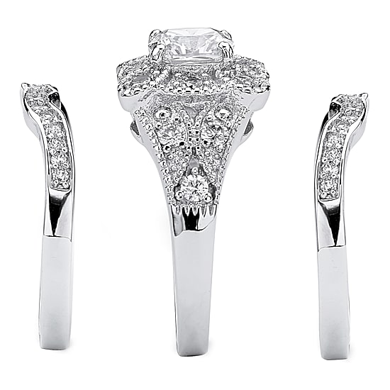 DiamonArt® Womens 2 1/3 CT. T.W. White Cubic Zirconia Platinum Over Silver Square Bridal Set