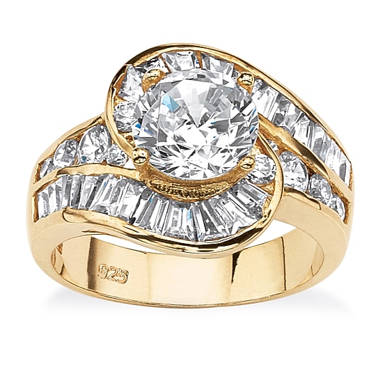 DiamonArt® Womens 4 3/4 CT. T.W. White Cubic Zirconia 14K Gold Over Silver Round Engagement Ring