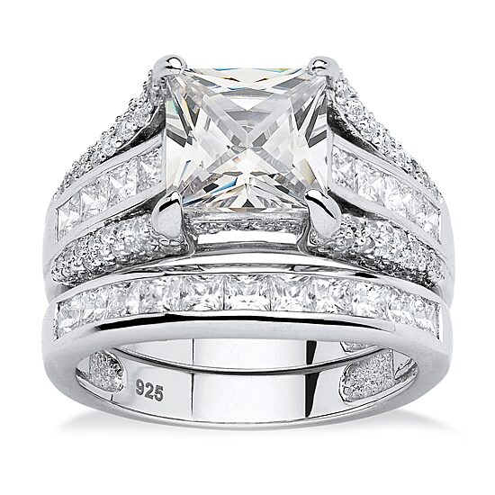 DiamonArt® Womens 3 1/4 CT. T.W. White Cubic Zirconia Platinum Over Silver Square Bridal Set