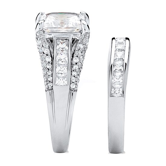 DiamonArt® Womens 3 1/4 CT. T.W. White Cubic Zirconia Platinum Over Silver Square Bridal Set