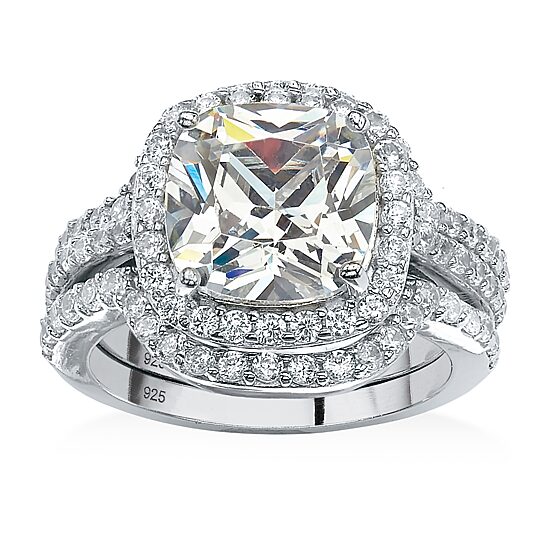 DiamonArt® Womens 4 1/4 CT. T.W. White Cubic Zirconia Platinum Over Silver Square Bridal Set