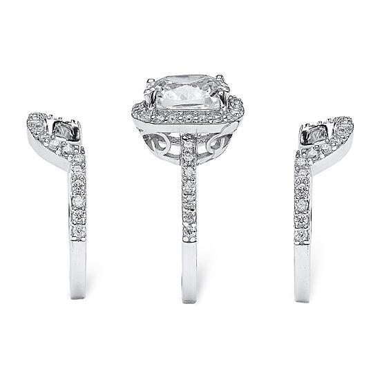 DiamonArt® Womens 4 1/4 CT. T.W. White Cubic Zirconia Platinum Over Silver Square Bridal Set