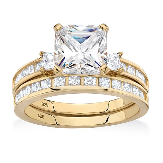 DiamonArt® Womens 4 1/4 CT. T.W. White Cubic Zirconia 14K Gold Over Silver Square Bridal Set