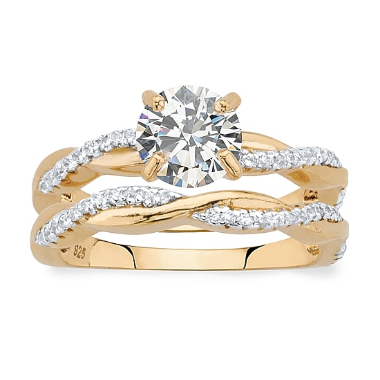 DiamonArt® Womens 1 3/4 CT. T.W. White Cubic Zirconia 18K Gold Over Silver Round Bridal Set