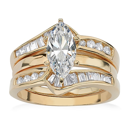 DiamonArt® Womens 3 1/2 CT. T.W White Cubic Zirconia 18K Gold Over Silver Diamond Bridal Set