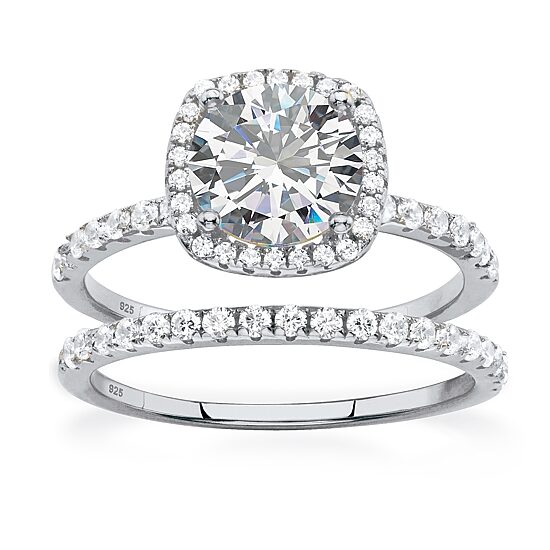 DiamonArt® Womens 2 3/4 CT. T.W. White Cubic Zirconia Platinum Over Silver Round Bridal Set