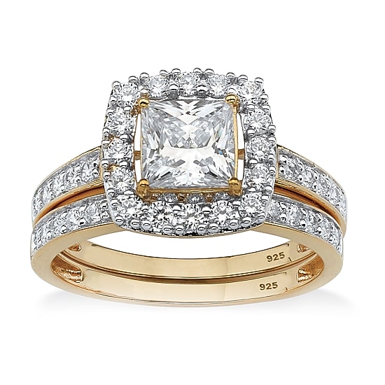 DiamonArt® Womens 1 7/8 CT. T.W. White Cubic Zirconia 18K Gold Over Silver Square Bridal Set