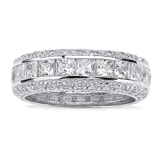 DiamonArt® 7MM 4 1/4 CT. T.W. White Cubic Zirconia Platinum Over Silver Square Band