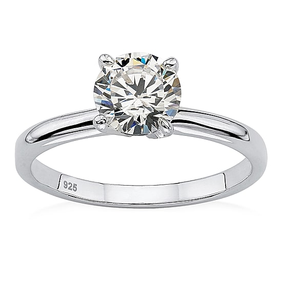 DiamonArt® Womens 1 1/10 CT. T.W.  White Cubic Zirconia Sterling Silver Round Engagement Ring