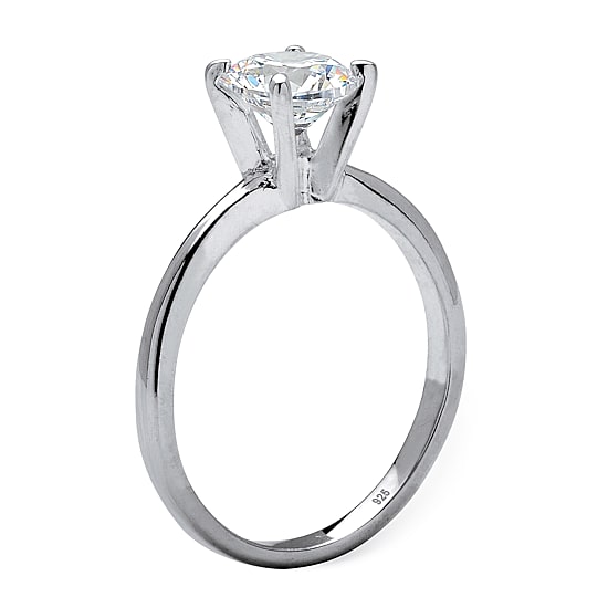 DiamonArt® Womens 1 1/10 CT. T.W.  White Cubic Zirconia Sterling Silver Round Engagement Ring