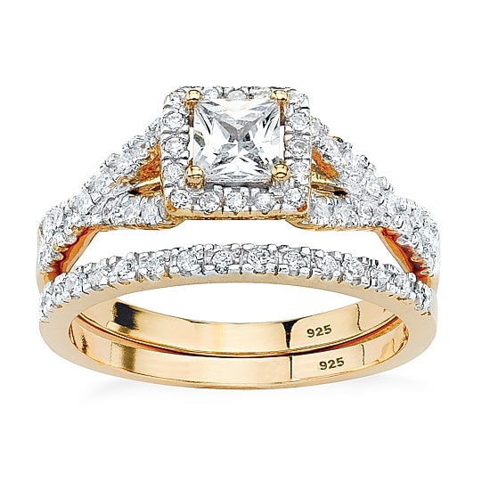 DiamonArt® Womens 1 CT. T.W. White Cubic Zirconia 18K Gold Over Silver Square Bridal Set