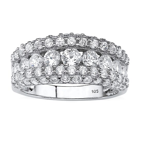 DiamonArt® Womens 1 1/4 CT. T.W. White Cubic Zirconia Platinum Over Silver Round Engagement Ring