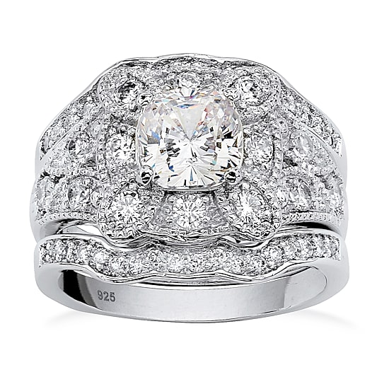 DiamonArt® Womens 2 1/3 CT. T.W. White Cubic Zirconia Platinum Over Silver Square Bridal Set