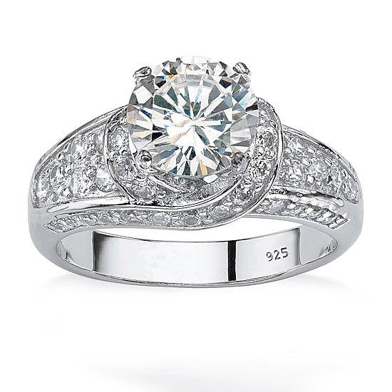 DiamonArt® Womens 3 1/2 CT. T.W White Cubic Zirconia Platinum Over Silver Round Engagement Ring