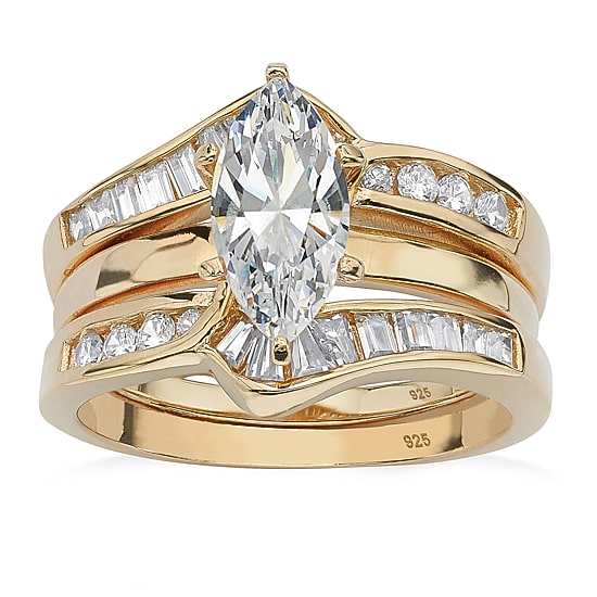 DiamonArt® Womens 3 1/2 CT. T.W White Cubic Zirconia 18K Gold Over Silver Diamond Bridal Set