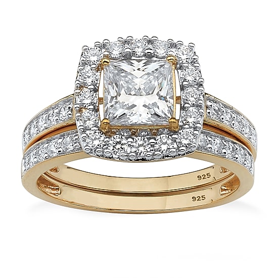 DiamonArt® Womens 1 7/8 CT. T.W. White Cubic Zirconia 18K Gold Over Silver Square Bridal Set