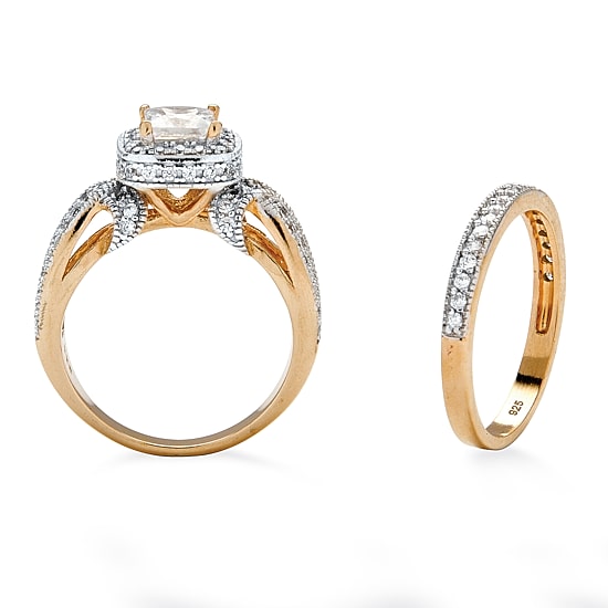 DiamonArt® Womens 1 3/4 CT. T.W. White Cubic Zirconia 18K Gold Over Silver Bridal Set