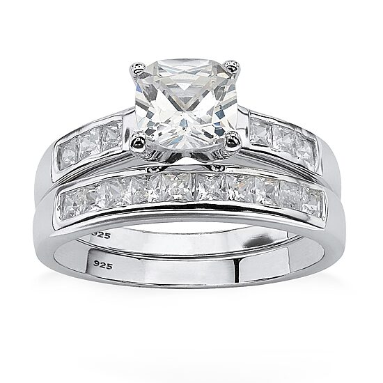 DiamonArt® Womens 2 CT. T.W. White Cubic Zirconia Platinum Over Silver Square Bridal Set