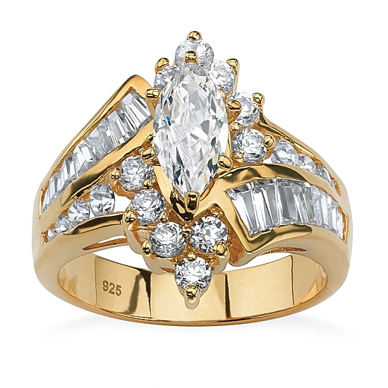 DiamonArt® Womens 3 1/4 CT. T.W. White Cubic Zirconia 18K Gold Over Silver Engagement Ring