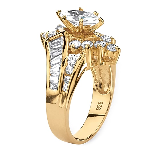 DiamonArt® Womens 3 1/4 CT. T.W. White Cubic Zirconia 18K Gold Over Silver Engagement Ring
