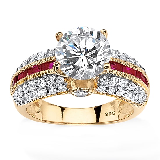 DiamonArt® Womens 5 1/2 CT. T.W. White Cubic Zirconia 14K Gold Over Silver Round Engagement Ring