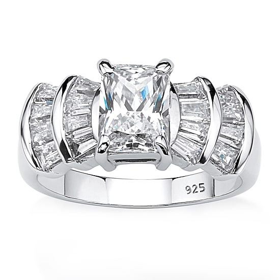 DiamonArt® Womens 3 CT. T.W. White Cubic Zirconia Platinum Over Silver Rectangular Engagement Ring