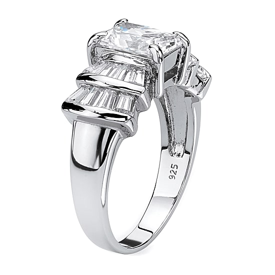 DiamonArt® Womens 3 CT. T.W. White Cubic Zirconia Platinum Over Silver Rectangular Engagement Ring