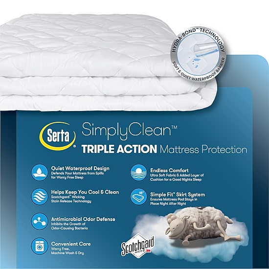 Serta Simply Clean™ Waterproof Antimicrobial Treated Triple Action Mattress Pad