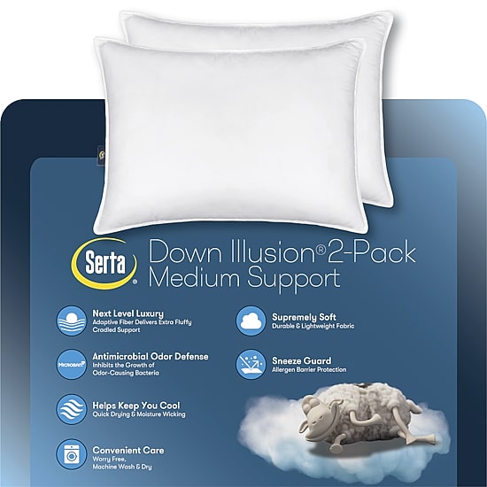 Serta® Down Illusion Medium Density 2-Pack Allergen Barrier 2 Pack Medium Density Bed Pillow