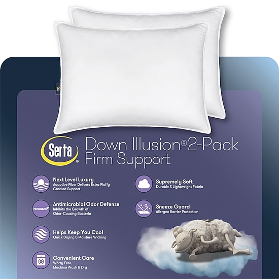 Serta® Down Illusion Firm Density 2-Pack Allergen Barrier 2 Pack Firm Density Bed Pillow