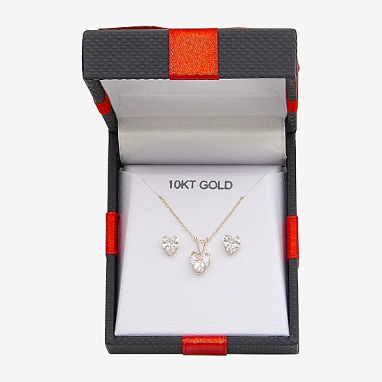 Womens Cubic Zirconia 10K Gold Heart 2-pc. Jewelry Set