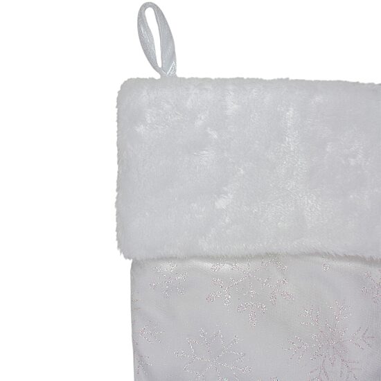20.5'' White Iridescent Glittered Snowflake Christmas Stocking