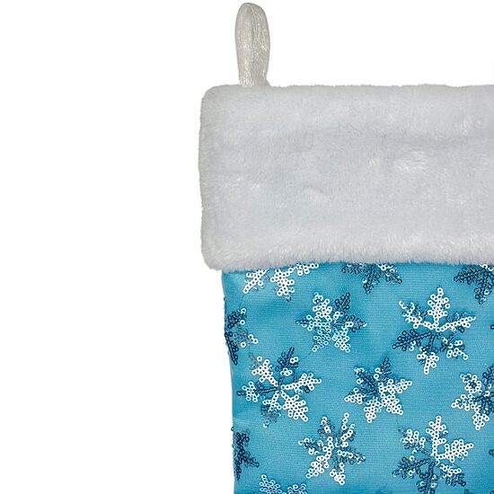 20.5'' Ice Palace Blue Sequin Snowflake Christmas Stocking with White Faux Fur Cuff