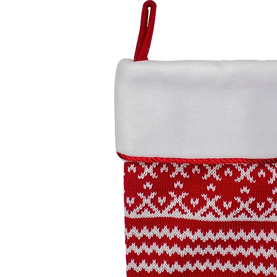 21.5'' Red and White Knitted Snowflake Christmas Stocking with Fleece Cuff
